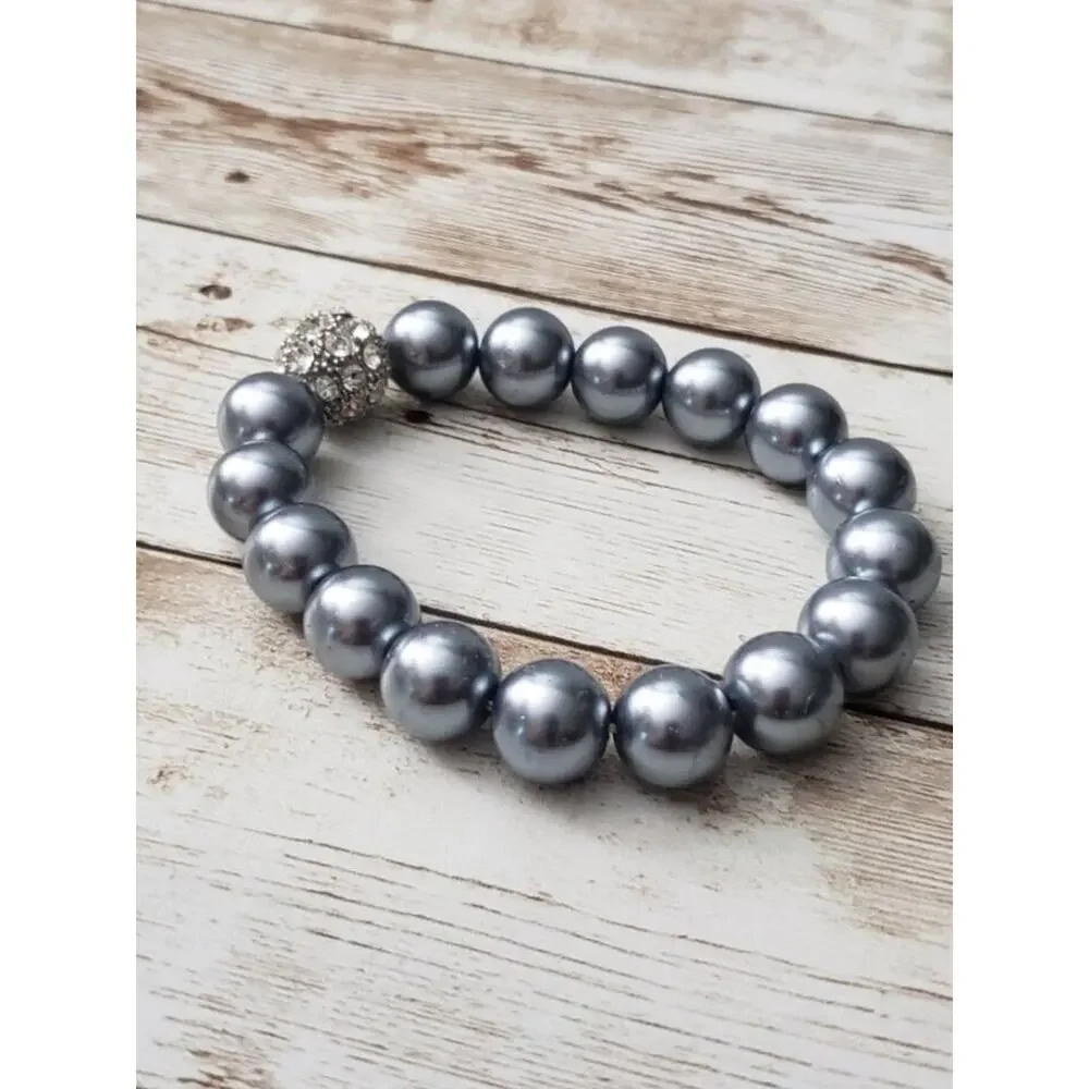 Vintage Stretch Bracelet / Bangle - Chunky Metallic Sky Blue